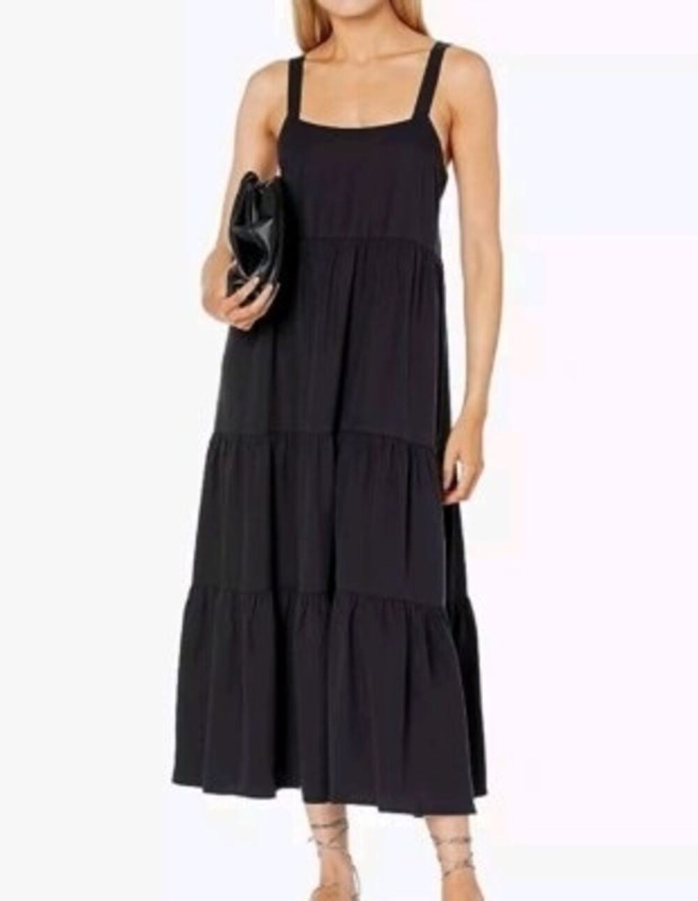 The Drop Women's Britt Tiered Maxi Tent Dress in black